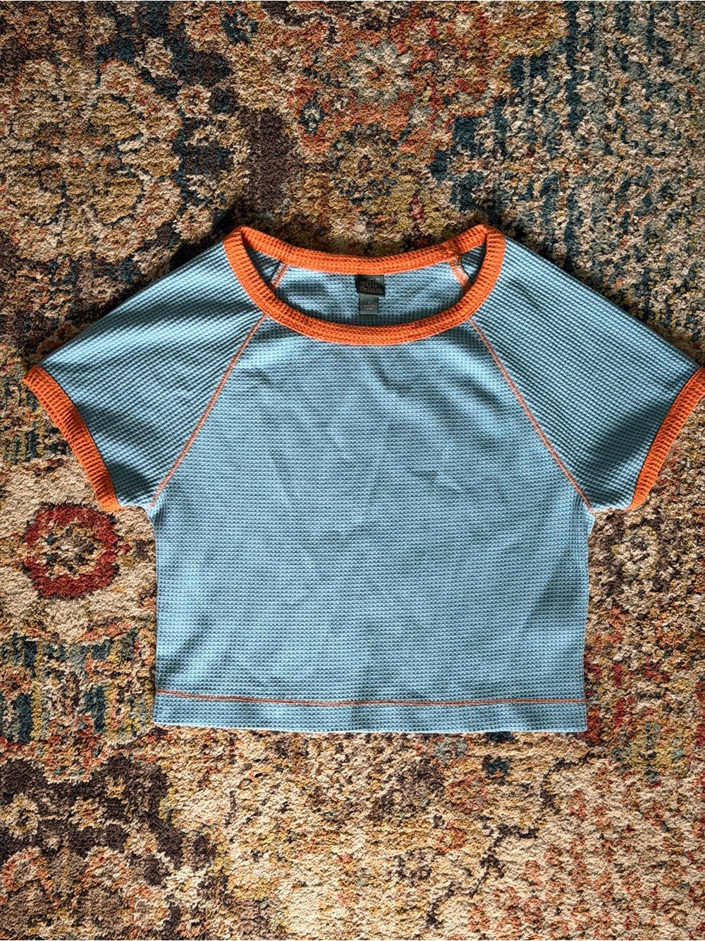 wild fable Light Blue Short Sleeve Crop Tee with Orange Trim